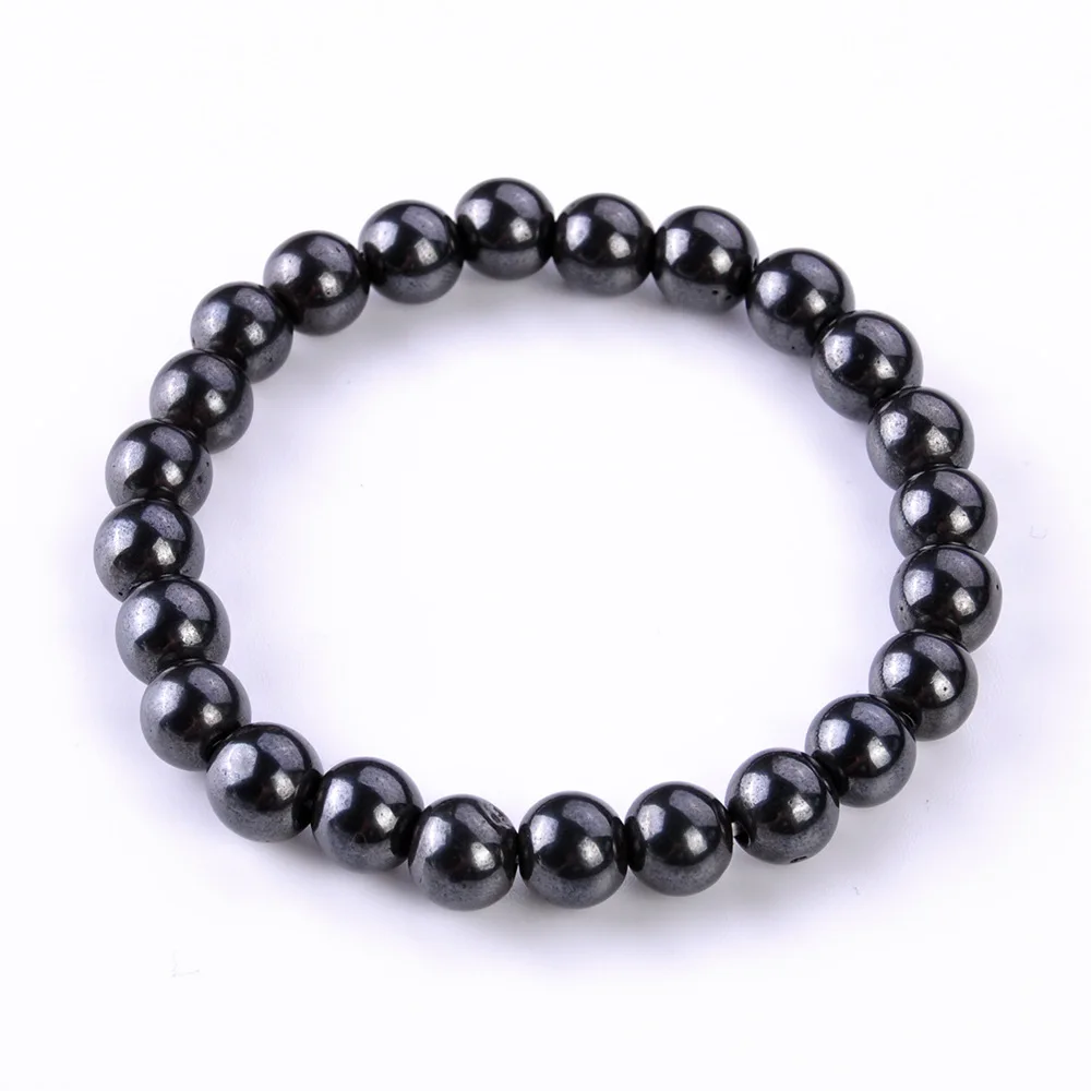 Unisex Black Round Bead Hematite Bracelet Pain Relief Therapy