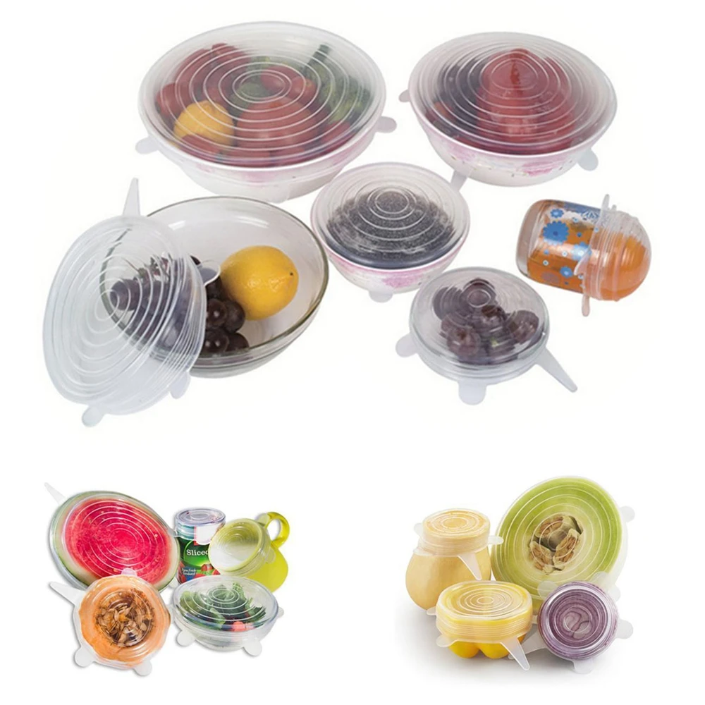 6PCS Reusable Silicone Stretch Lids Keep Fresh Food Kitchen Storage Wraps Cover