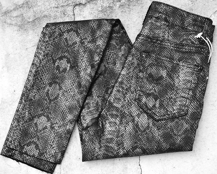 LMCAVASUN Женская высокая талия с эластичным покрытием Серебряный Змеиный узор искусственная кожа брюки для девочек из искусственной кожи