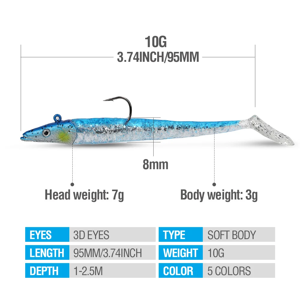 DONQL 5 шт./компл. Jig Head мягкие рыболовные приманки силиконовые приманки 10g 95 мм крючковый лов Тонущая приманка со свинцовым Easy Shiner от Шад приманки для рыбалки