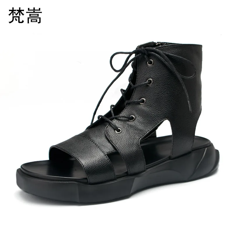 

Roman Sandals Men Summer High Quality Genuine Leather Breathable Leisure Anti-skid High top mens gladiator sandals summer