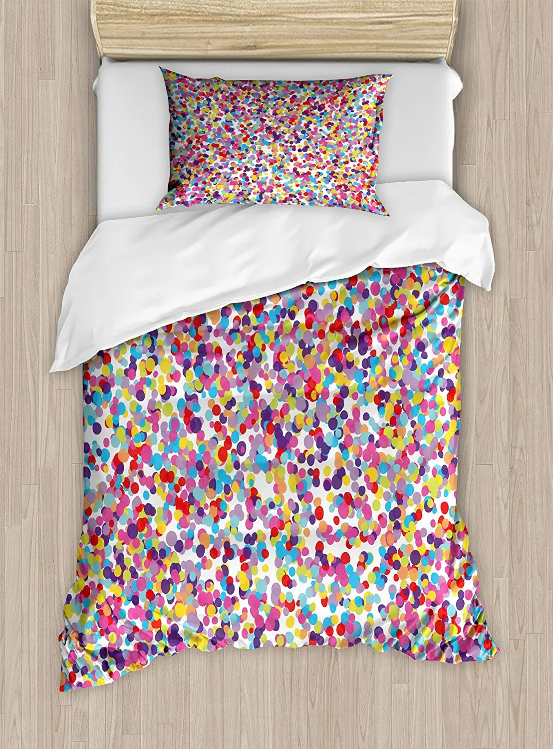 Fiesta Duvet Cover Set Round Rainbow Colored Confetti Pattern