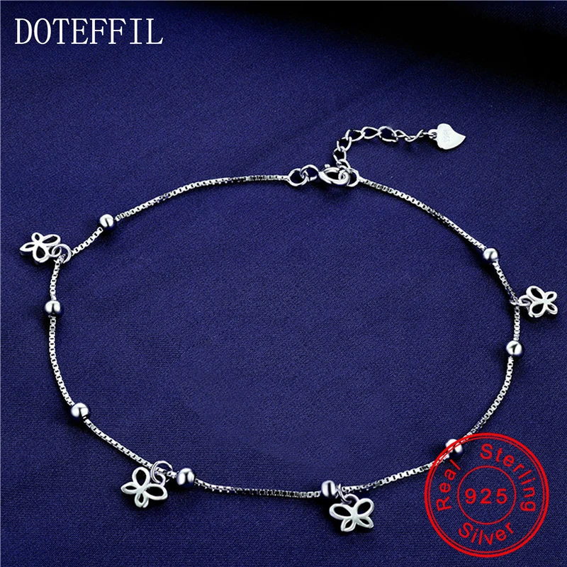 

New Arrivals 925 Sterling Silver Flowers Anklet Woman Charm 3mm Beads Silver Anklet Fashion Luxury Jewelry