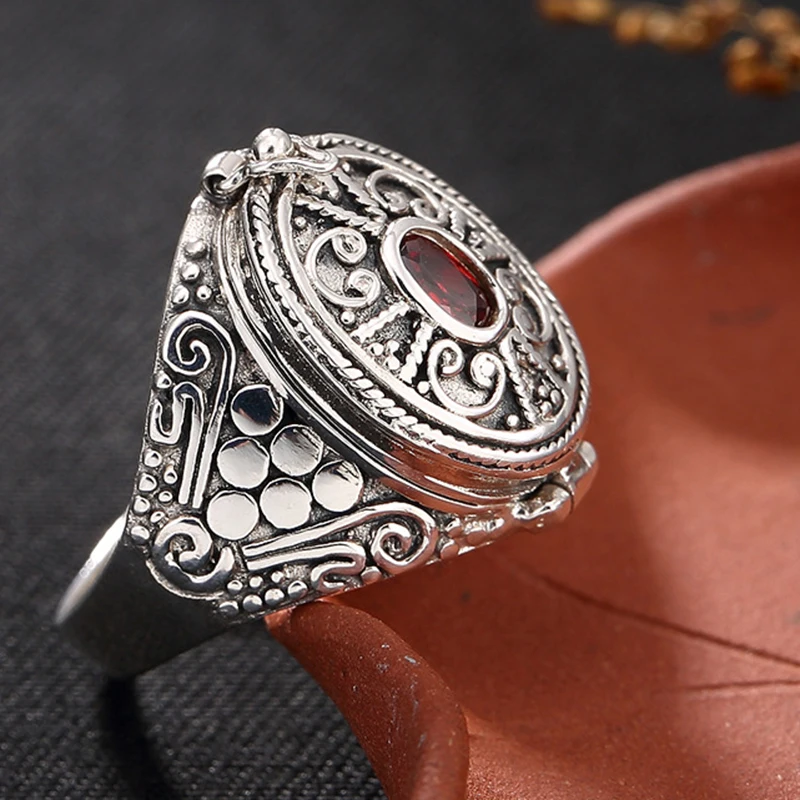 

Rings for Women 925 Sterling Silver Fine Jewelry Vintage Nepal can open Gul box Boho Bohemia Cloud For Party Christmas Gifts