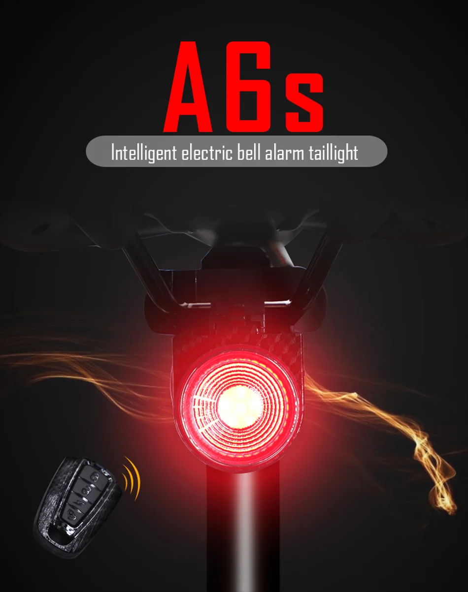 for Bicycle Wireless Theft alarm remo Bike led portable USB rechargeable Rear Light Bell Cycling flash Taillight Lamp Antusi a6s