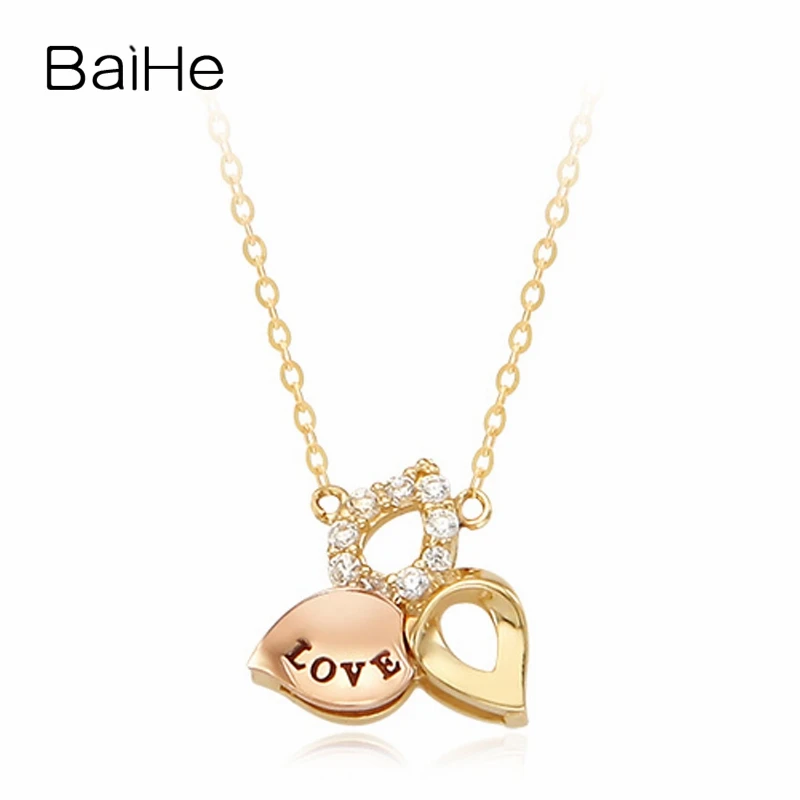 

BAIHE Solid 18K Yellow Rose Gold 0.06ct H/SI Natural Diamond leaf Necklace Women Fine Jewelry Making blad halsband 나뭇잎 목걸이