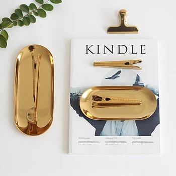 

Ins Nordic wind oval metal butterfly, golden stainless steel tray, afternoon tea dessert tray jewelry collection tray