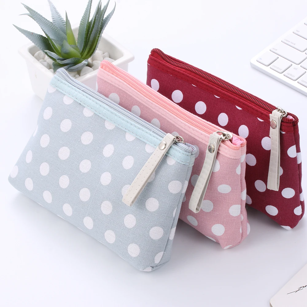 

Colorful Polka dot fabric zipper purse multi-function canvas card package key bag mobile phone bag wash bag makeup storage bag