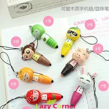 Забавная волшебная ручка деревянные Мультяшные животные подвеска цепочка для мобильного телефона шариковая ручка Кролик Собака Обезьяна свинка лягушка Медвежата случайный отправить Z296