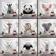 Cute Animals Print Tapestry Wall Hanging Panda Rabbit Elephant Printed Wall Cloth Tapestries Decorative Tapestry Home Decor decorative wall hanging floral print tapestry