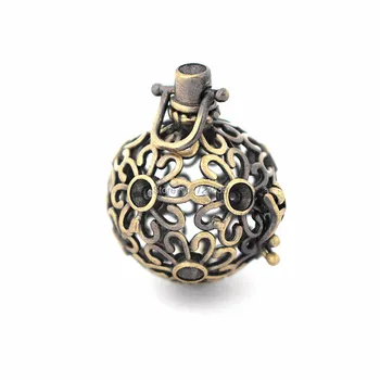 

33x25mm Vintage Filigree Flower Hollow Cage Locket Pendants For Round Ball DIY Rhinestone Essential Oil Diffuser Perfume Chime