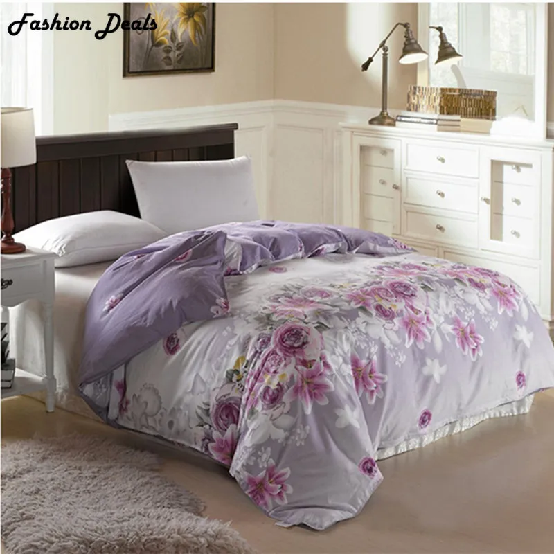

New Design 1Pc Duvet Cover Purple Flower Printed Quilt Cover Soft Cotton Bedding Set 150x200cm/180x220cm/200x230cm Free Shipping