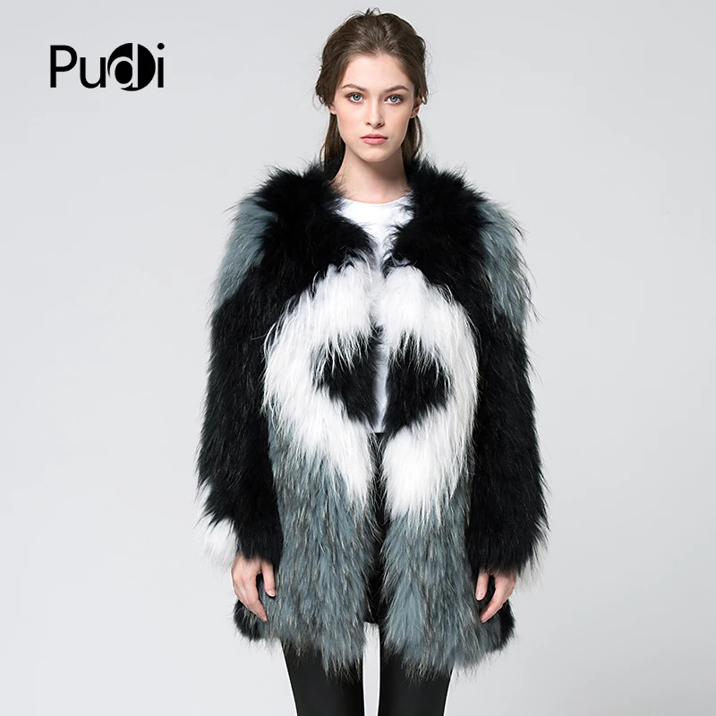 

CT7042 women New Knitted real Raccoon Fur Coat Full Sleeve genuine winter Fur long style Jacket grey color