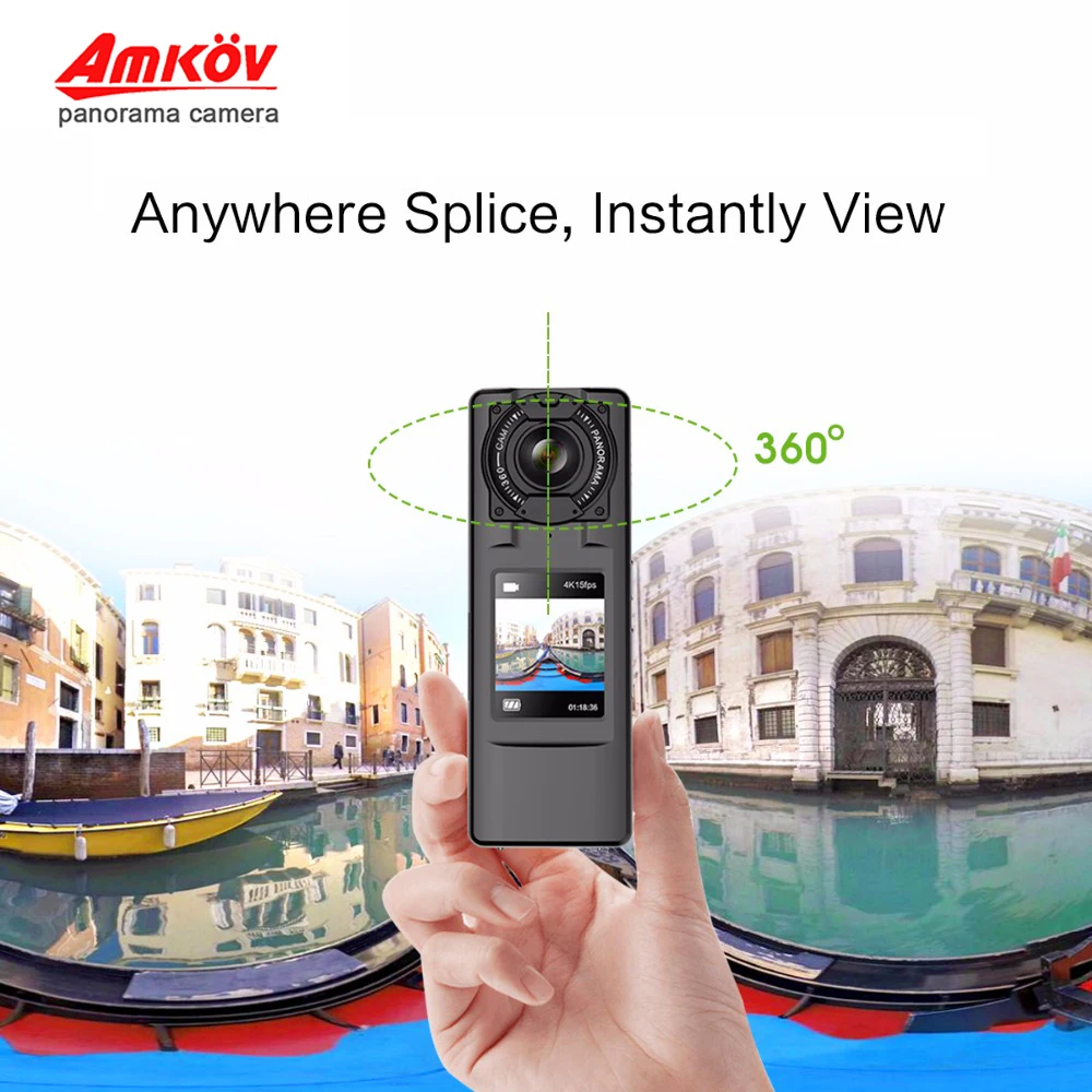 

Amkov VR-P360 V360 Handheld 4K WIFI 360 Cameras 15fps Dual 220 HD Wide Angle FishEye Lens Panoramic Cameras 360 cam Support VR