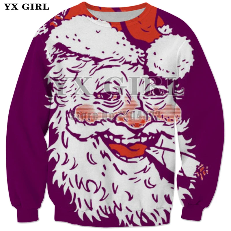 

YX Girl Brand Merry Christmas Gift Fashion Sweatshirt Female Men Santa Claus 3d Print Pullover Unisex Funny Streetwear Tops