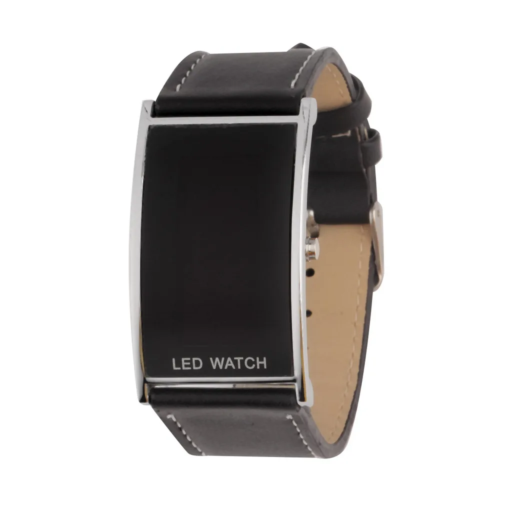 

Black Fashion LED Watch For Men Women Sports Casual Leather Strap Wristwatches Slim Digital LED Display Watches Relogio