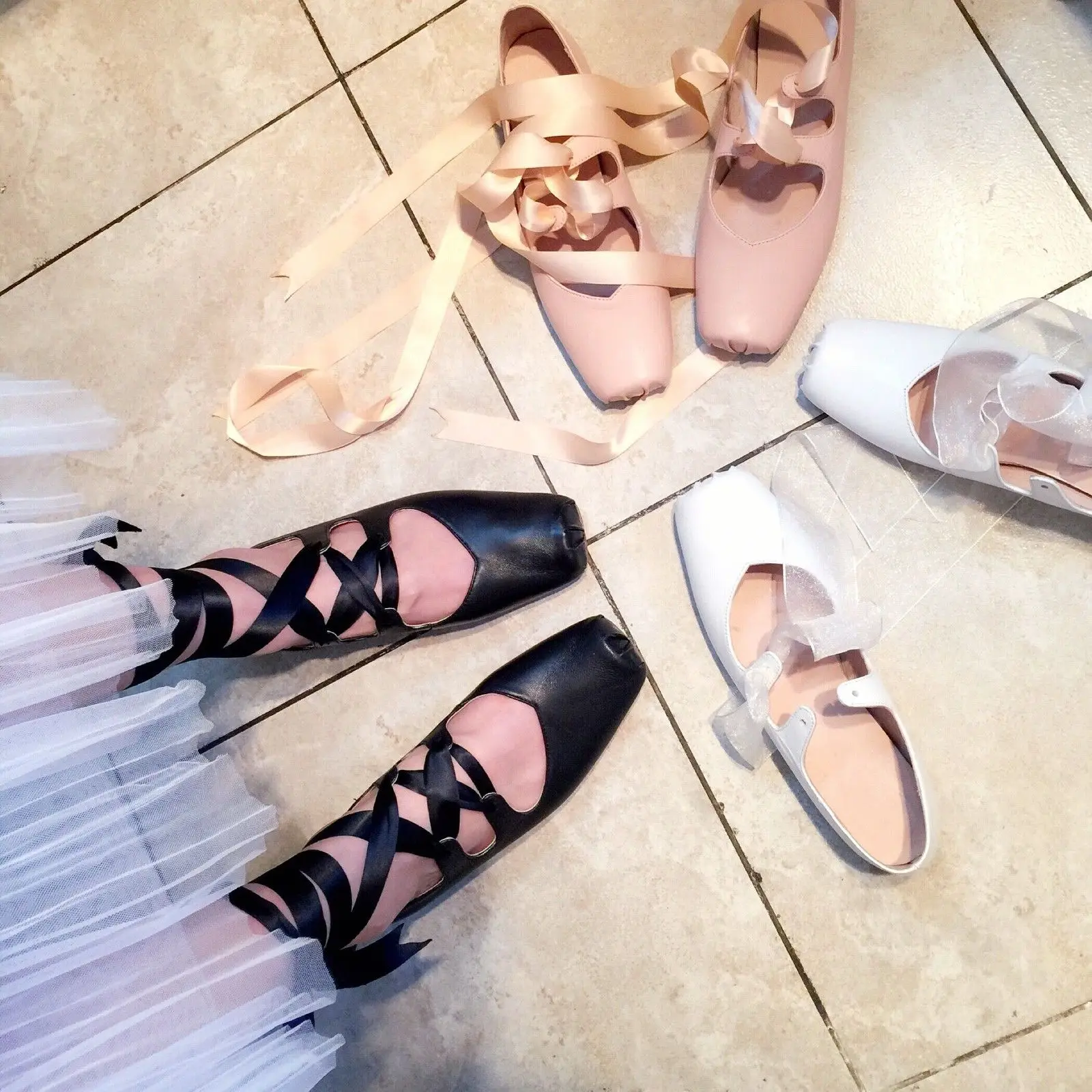 

Womens Ballerinas Dancing Flats Shoes Strappy Retro Casual Square Toe New Lace Up Leather Shoes B196