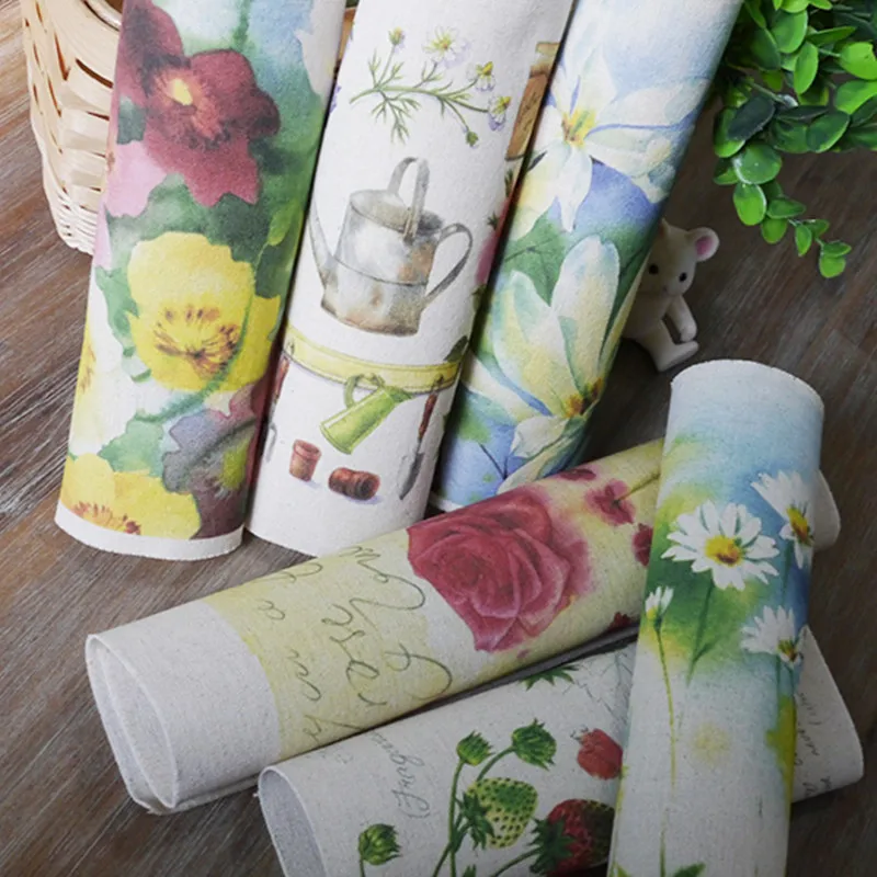 

ZAKKA Style Cotton Linen Fabric Hand-Painted Dyed GARDEN FLOWERS Home Decorative Paintings/Mouse Pads/Patchwork Fabric