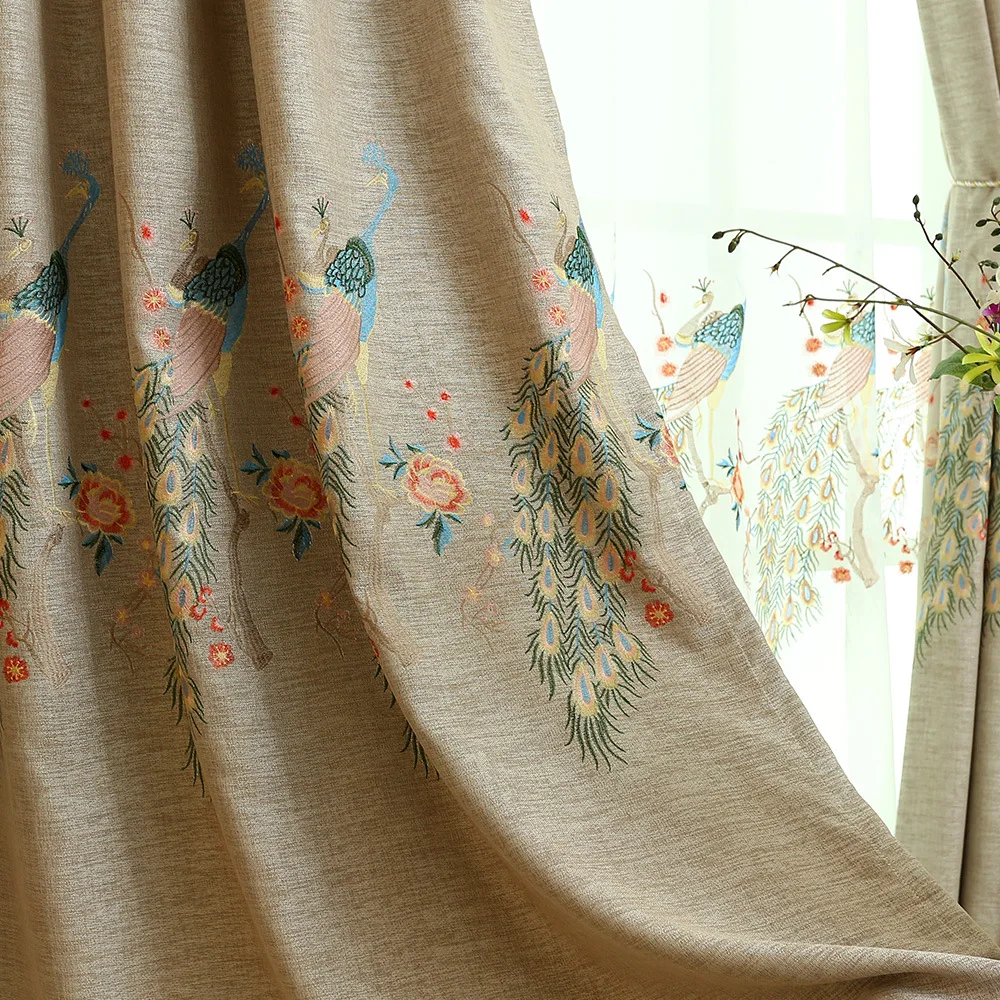 

European's top embroidered Curtains For Windows Drapes Peacock Embroidery Curtain Living Room Bedroom Coffee Blackout Curtain