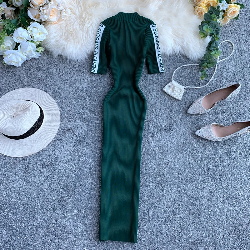 Женское трикотажное платье ALPHALMODA на молнии до середины икры с короткими рукавами