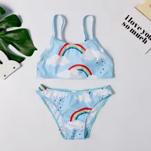 Детский костюм из двух предметов с радужными облаками для девочек, купальный костюм, детская обновленная эластичная пляжная одежда, купальный костюм, купальник для спа, новинка S91021X
