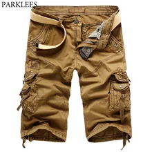Брендовые летние шорты-карго Для мужчин высокое Качественный хлопок Короткие штаны Для мужчин Повседневное Дизайн военные свободные шорты с карманами без Ремни