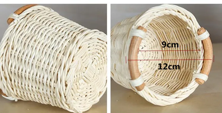 Ручной работы DIY ротанга ткачество поддельные цветочные корзины завод держатель Мини рабочего Ручка хранения ткани висит горшок