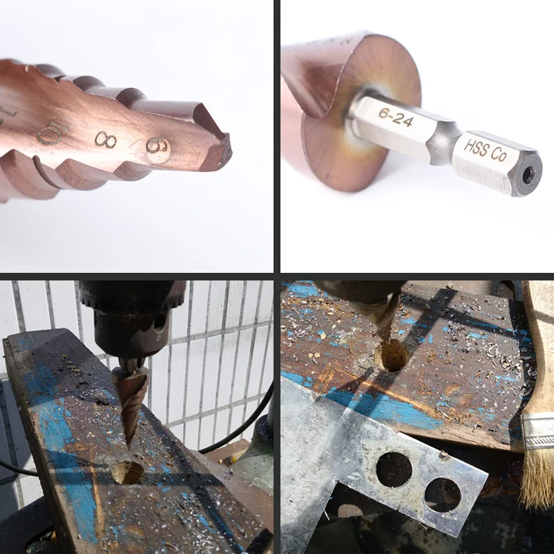 DIY HSS-CO M35 Hexagonal Shank Spiral Groove Step Drill Bit Metal Cone Step Drill Bit Stainless Steel Hole Saw Hole Cutter
