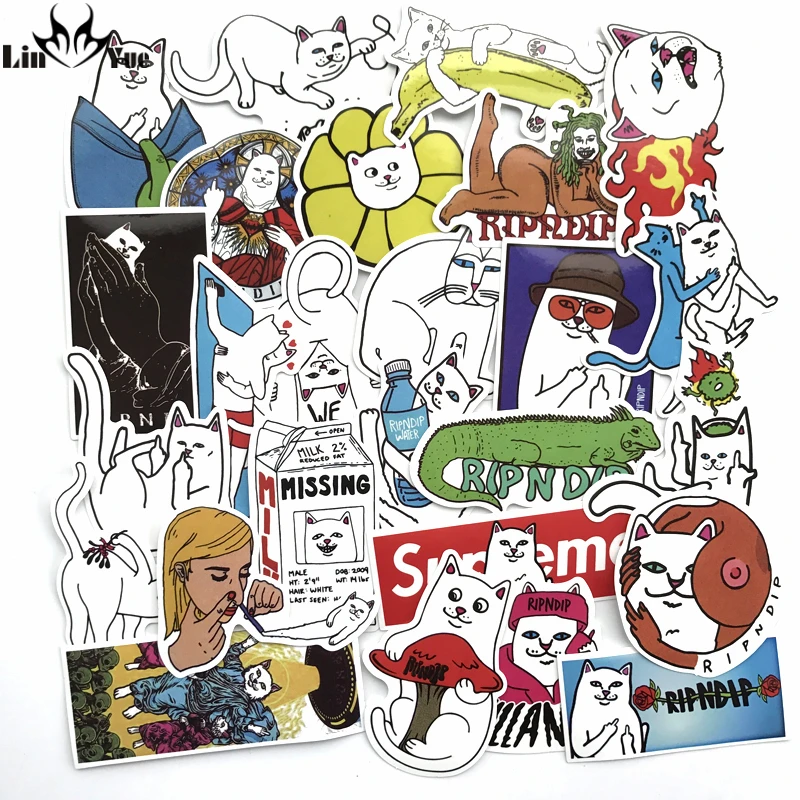

50pcs Cute Cat Lord Nermal Ripndipp Stickers Creative Personality Waterproof Rip N Dip Laptop Sticker for laptop Skateboard
