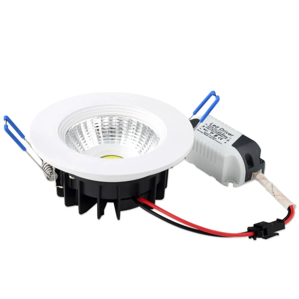 Белый корпус Led COB даунлайт с регулируемой яркостью 5 Вт 7 Вт 9 Вт 12 Вт 15 Вт 20 Вт 25 Вт светодиодный потолочный светильник лампочки AC85-265V+ светодиодный драйвер CE