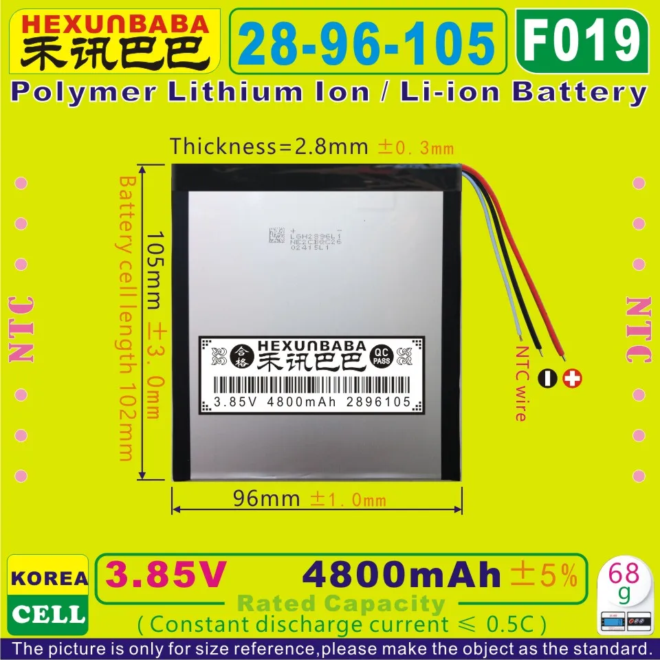 [F019] 3,85 В, 3,7 в 4800 мАч [2896105] NTC; полимерный литий-ионный/литий-ионный аккумулятор для планшетных ПК, мобильных телефонов, банка питания