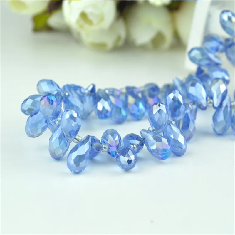 100pcs/lot 6x12mm Light Blue AB Teardrop Beads Faceted Crystal Glass For Jewelry Making Loose Craft Bracelet DIY | Украшения и