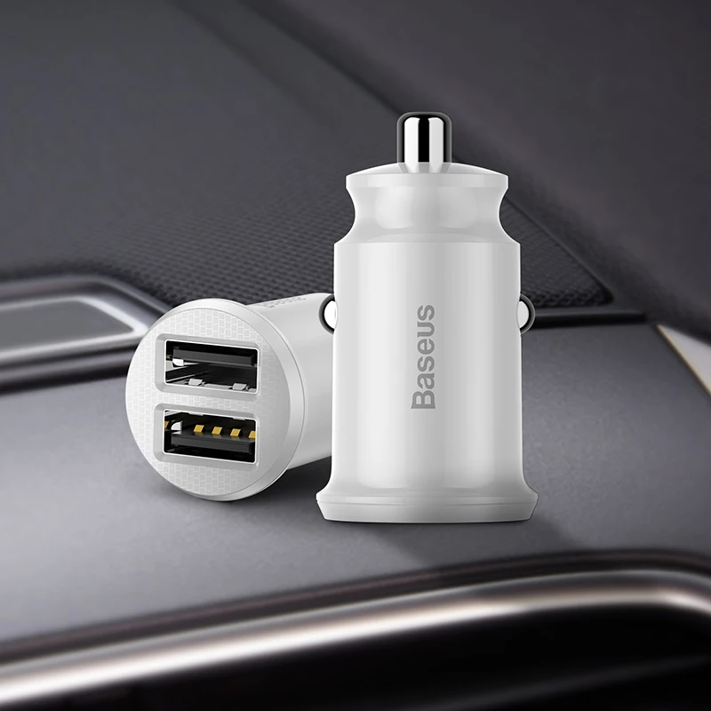 Baseus Mini USB Автомобильное зарядное устройство для мобильного телефона планшета gps 3.1A быстрое зарядное устройство автомобильное зарядное устройство двойной USB Автомобильное зарядное устройство для телефона - Тип штекера: white