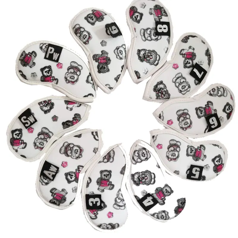 Cooyute New Golf headcover White Bear Printing Golf irons head Cover 3-9PSA Unisex Club heads Cover irons Set Free shipping Cooyute New Golf headcover White Bear Printing Golf irons head Cover 3-9PSA Unisex Club heads Cover irons Set Free shipping