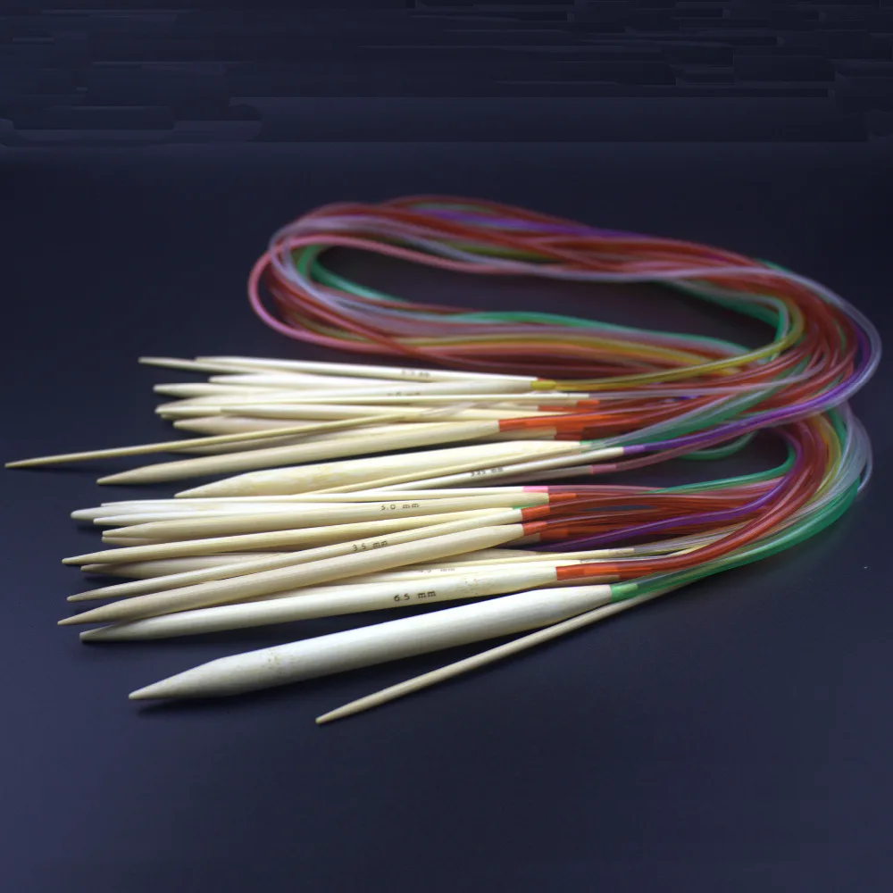 18 пар 3" 100 см многоцветная пластиковая трубка Гладкий натуральный круговой бамбуковый вязальный крючок спицы для вязания набор инструментов