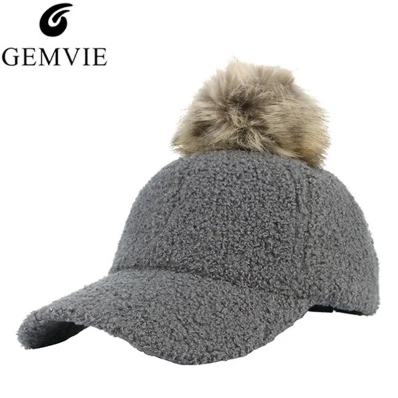 2018 Winter Baseball Cap Women Girls Fashion Fluffy Cap Detachable