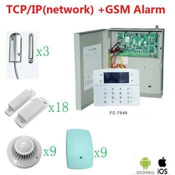 

Wired smoke, glass break , door, garage door detector security system network+GSM 8 wired zones IP alarm