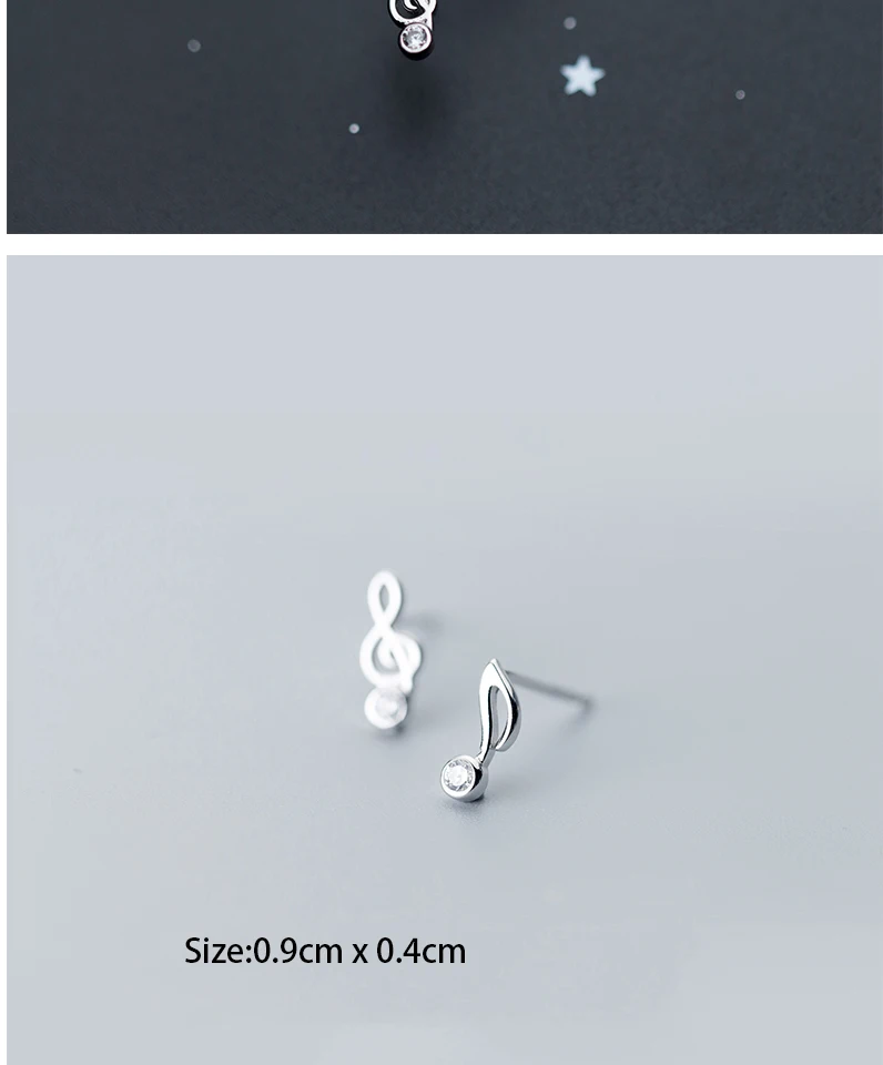New Fashion Cute Lovely Musical Note 925 Sterling Silver Stud Earrings For Women Girls Earring Jewelry zilveren oorbellen 925 (5)