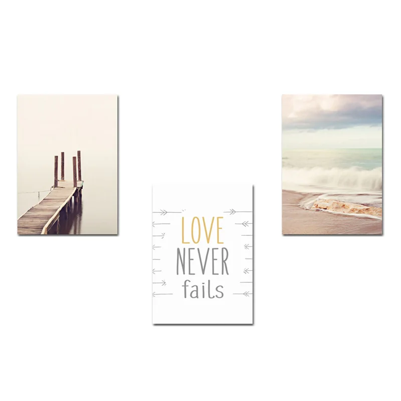 جسر خشبي البحر الشاطئ المشهد الحد الأدنى الفن قماش المشارك اللوحة تحفيزية إقتباس جدار الصورة الحديثة الفني