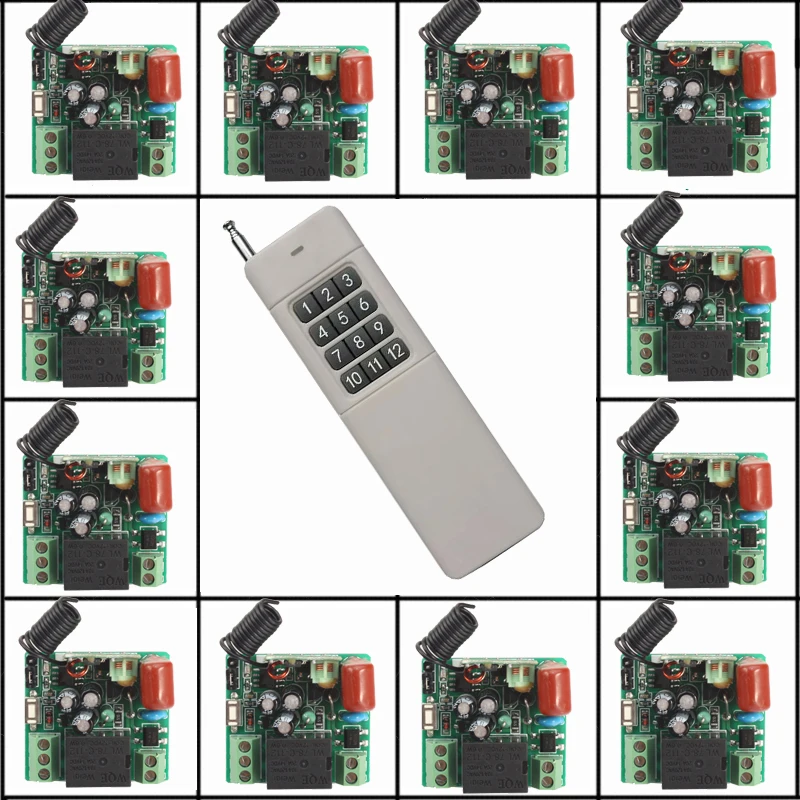 

220V relay 10A 315MHZ/433MHZ RF Wireless remote control system 200-3000M 1 (controller)transmitter +12 Mini receiver(switch)