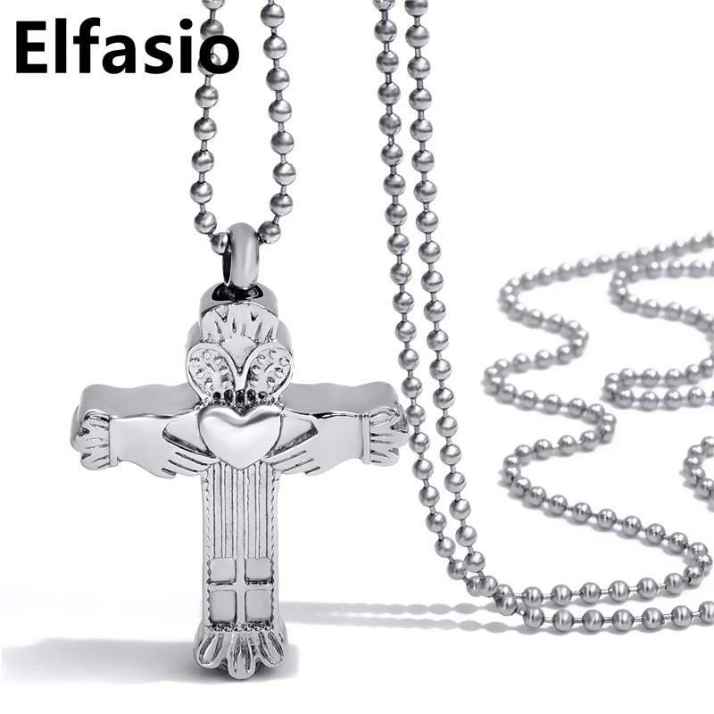

Womens Cross Irish Heart Keepsake Memorial Urn Stainless Steel Pendant Necklace Jewelry UP009