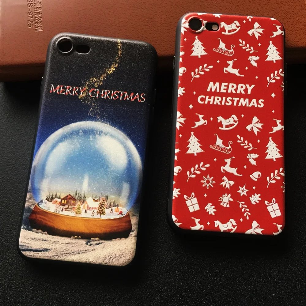 Silicone Merry Christmas case bag coque for iphone x 8 plus screen protector 5 5s se 7 7plus 6 6s mobile |