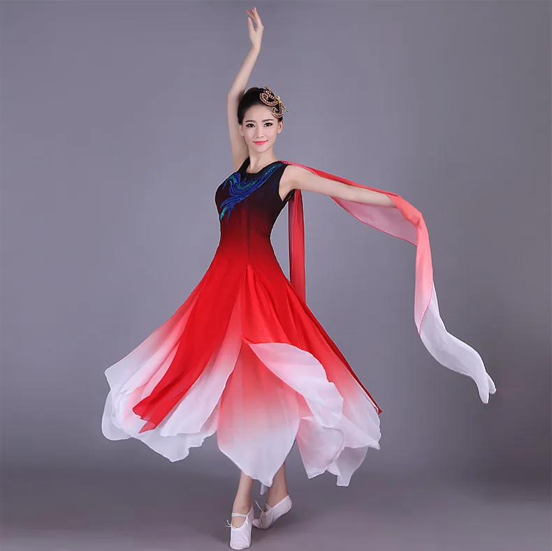 Элегантный современный Танцевальный костюм Расширенный лента плечо этап юбка взрослых классический вентилятор женские костюмы