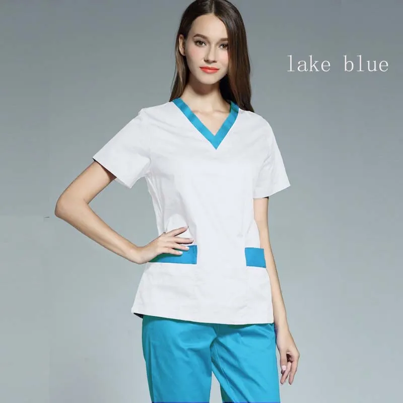[TOP] Women's Fashion Scrubs Top V Neck Contrasting Color  Nurse Scrub  Nursing Uniform Tops