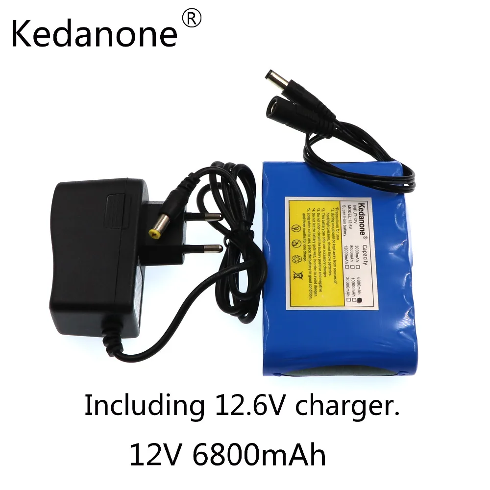 Kedanone портативный супер 18650 перезаряжаемый комплект литий-ионный батарей Емкость DC 12 V 6800 Mah CCTV Cam Монитор 12,6 V 1A зарядное устройство