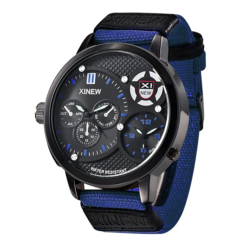 

5 Color Men XINEW Brand Watches Mens Wholesale Dual time Clock Man Waterproof Large Hours Male Quartz Wrist Watch montre homme