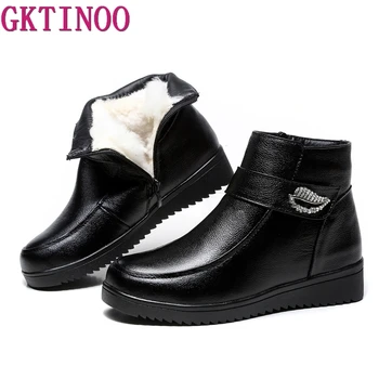 

GKTINOO Big Size 35-43 Women Snow Boots Thick Wool Fur Warm Winter Ankle Boots Women Flat Shoes Genuine Leather Waterproof