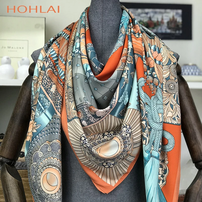 

Fashion Design Square Silk Scarf Women Foulard Printed Bandana Ladies Shawl Hijab Elegant Headband Ring Scarves Wraps 130*130cm