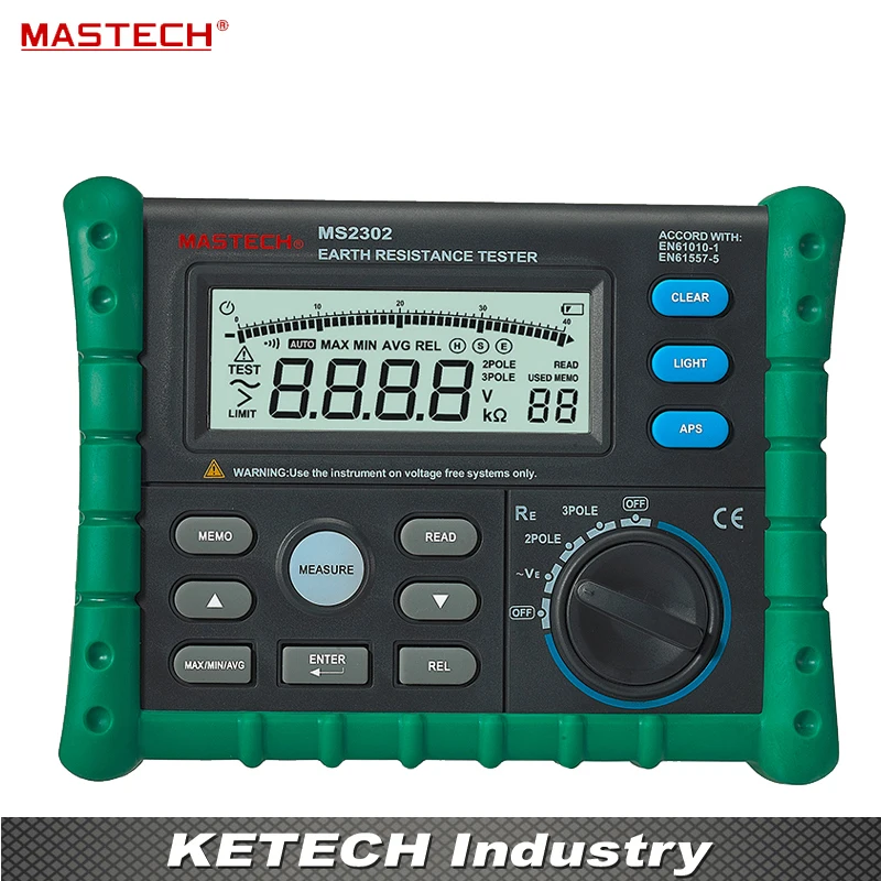 

MASTECH MS2302 Digital Earth Resistance Tester Meter 100 sets of data recording and backlight 0 to 4K ohms