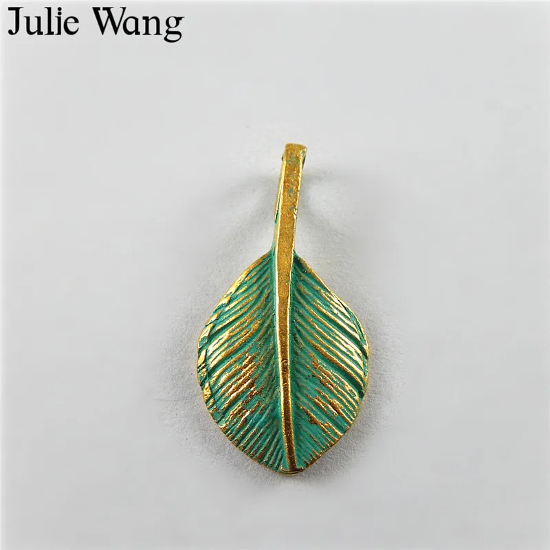 

Julie Wang 20PCS Alloy Antique Wide Matcha Green Feather Pendant Charm Necklace Findings Jewelry Making Metal Accessory 52276